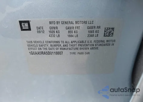 2013 Cadillac Ats Standard из США, поврежденный, VIN 1G6AA5RA5D0118807